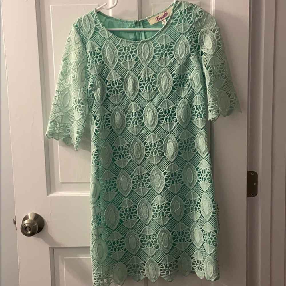 Emmelee❤ Mint Green Lace 3/4 Sleeve Mini Dress